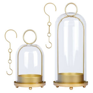 5" & 4" Hurricane Glass Candle Holders, Set of 2 Metal Candle Holder